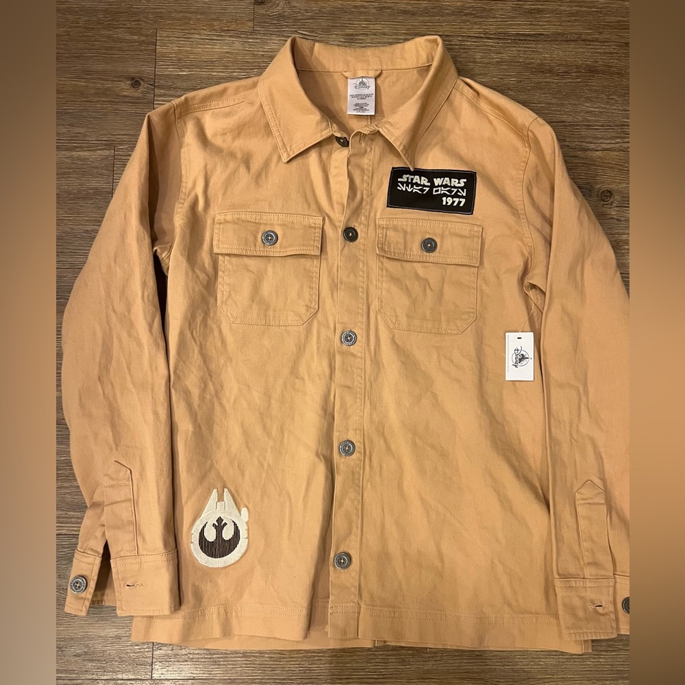 New Disney Star Wars Shirt Mens XS Brown 1977 Patch Rebal Button Up Long Sleeve
